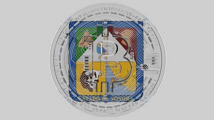 Large transparent Glass Bitcoin in center and on top of the Flag of Sonora