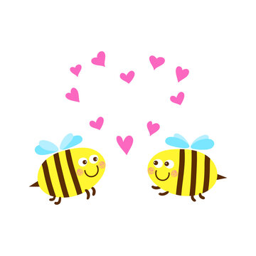 Cute bees and hearts. Cute bees are in love.