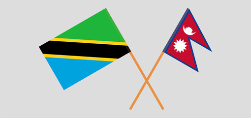 Crossed flags of Tanzania and Nepal. Official colors. Correct proportion