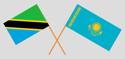 Crossed flags of Tanzania and Kazakhstan. Official colors. Correct proportion