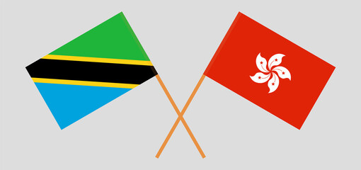 Crossed flags of Tanzania and Hong Kong. Official colors. Correct proportion