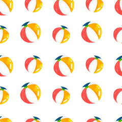 Seamless watercolor pattern with inflatable balls. Summer print. Inflatable balls on a white background. Colored watercolor ball. Ball with colored stripes.