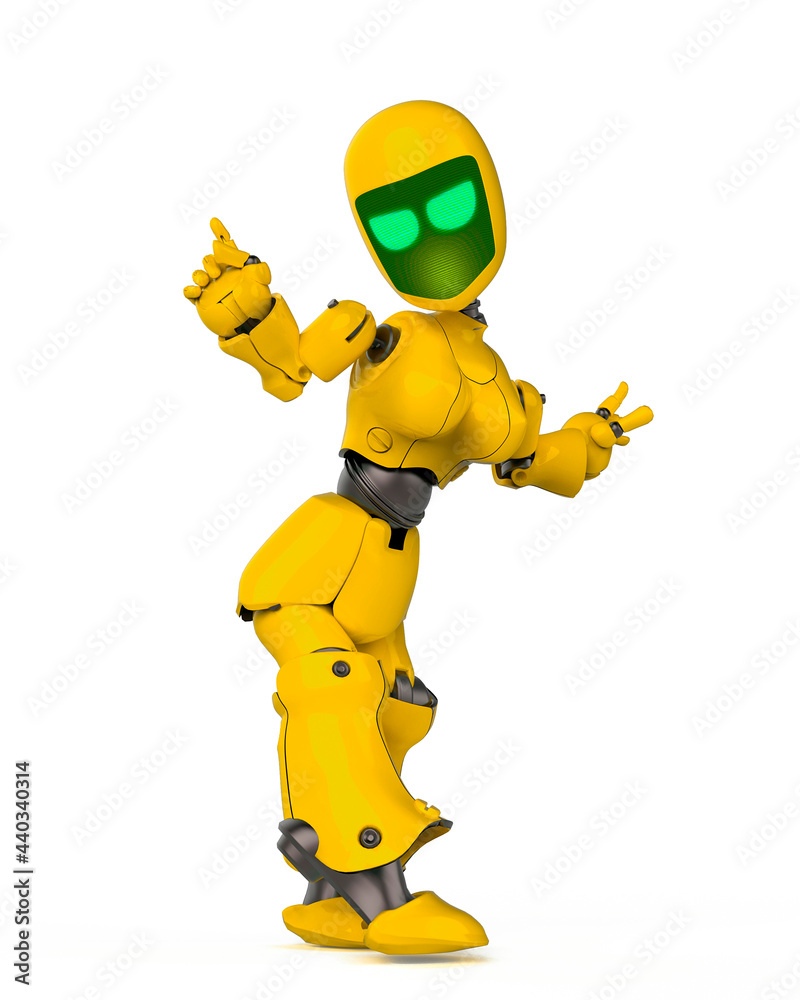 Wall mural robot girl is dancing in white background