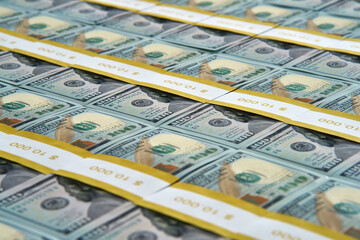 Bundles of USA one hundred dollar bills