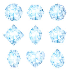 Realistic 3d diamonds set  isolated on white background. Jewels or brilliants collection. Glossy glass stones. Gems for game icon. Gemstones or crystals for jewelry store. Vector illustration EPS10