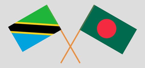 Crossed flags of Tanzania and Bangladesh. Official colors. Correct proportion