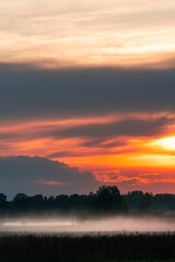 Bright sunset and fog