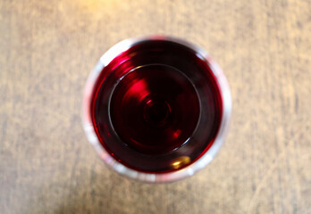 Wine glass on wooden table