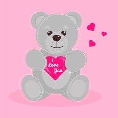Cute bear teddy with a pink heart