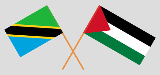 Crossed flags of Tanzania and Palestine. Official colors. Correct proportion