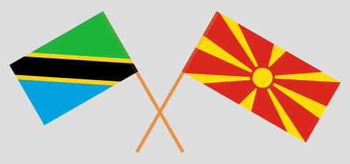 Crossed flags of Tanzania and North Macedonia. Official colors. Correct proportion