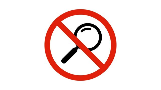 no magnifying glass icon road sign animation. simple red circle prohibition Not Allowed Sign road motion design 4k with alpha channel mate