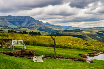 Champagne valley in Drakensberg dragon mountains on a cloudy day in Kwazulu Natal south africa