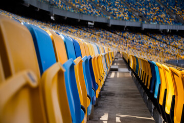Empty rows of seats in a football olympic stadium