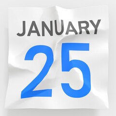 January 25 date on torn page of a paper calendar, 3d rendering