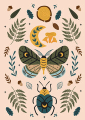 magic forest poster with butterfly and bug

