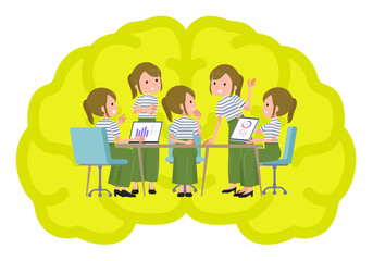 脳内会議をするカジュアルファッション女性のセット