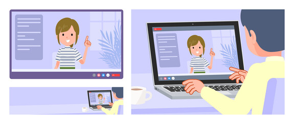 ビデオチャットをしているカジュアルファッション女性のセット