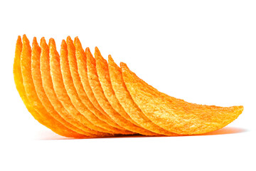 paprika savoury snack dehydrated potatoes Set of delicious potato chips, isolated on white...