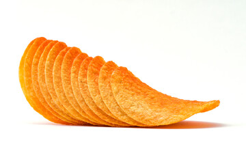paprika savoury snack dehydrated potatoes Set of delicious potato chips, isolated on white...