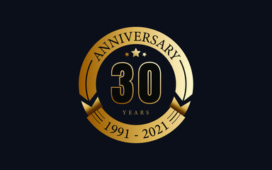 30 years anniversary. Golden seal with stars.