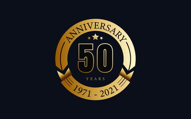 50 years anniversary. Golden seal with stars.