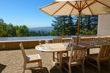 table and chairs at winery