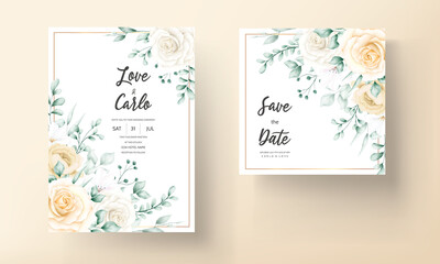 Hand Drawn watercolor floral frame wedding invitation card
