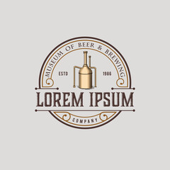 BEER AND BREWING LOGO RETRO VINTAGE STYLE, VECTOR TEMPLATE DESIGN, PREMIUM QUALITY