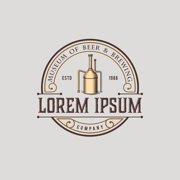BEER AND BREWING LOGO RETRO VINTAGE STYLE, VECTOR TEMPLATE DESIGN, PREMIUM QUALITY