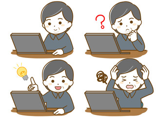 パソコンを操作する太った中年男性