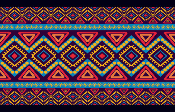 Geometric oriental tribal ethnic pattern traditional background Design for carpet,wallpaper,clothing,wrapping,batik,fabric,Vector illustration embroidery style.