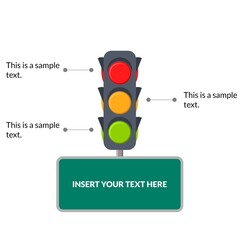 infographic traffic light signal and green sign in Cartoon with symbol in yellow, red, and green color. stop, warning, and go sign, perfect for poster, presentation and campaign