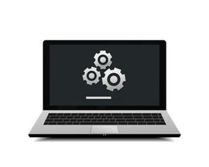 Laptop and gear icon. Technical support. Laptop service, repair. Illustration vector