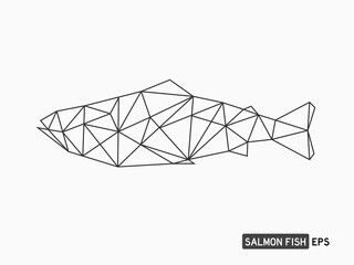isolated polygon style of salmon fish figure  black outline simple linear for background, icons, logo, banner, label etc. flat vector design. 