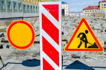 road signs at the construction site