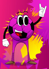 Soccer ball with hands in rocker pose. Traditional football ball as a cartoon character with face.