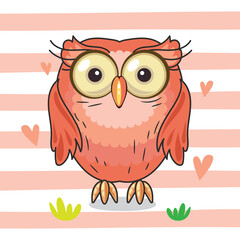 cute pink owl character vector