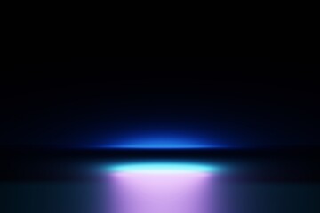 Glow blue light effect on dark blue background. 3D rendering.