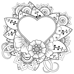Fototapeta na wymiar Mehndi flower for henna, mehndi, tattoo, decoration. decorative ornament in ethnic oriental style. doodle ornament. outline hand draw illustration. coloring book page.