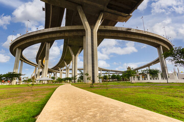 Bhumibol Bridge in Thailand, The bridge crosses the Chao Phraya River twice, Bangkok