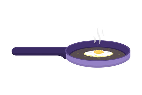 illustration of an egg fried in a frypan. illustration of the process of frying eggs. food and cooking utensils. flat cartoon style. vector design