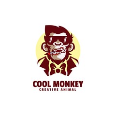 Vector Logo Illustration Cool Monkey Simple Mascot Style.