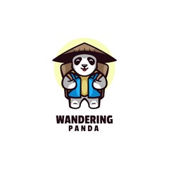Vector Logo Illustration Wandering Panda Mascot Cartoon Style.