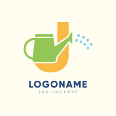 Initial Letter J Watering Can Logo Design Vector Graphic Icon Illustration