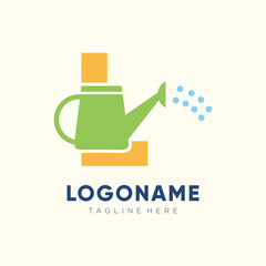 Initial Letter L Watering Can Logo Design Vector Graphic Icon Illustration