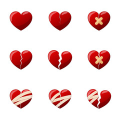 Broken hearts vector set  icons and symbols Isolated on white background