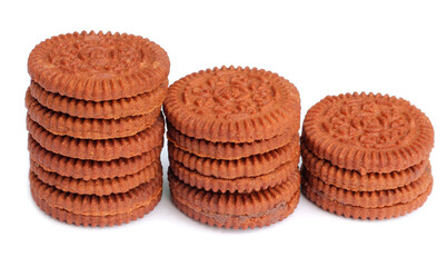 Chocolate cookies over a white background