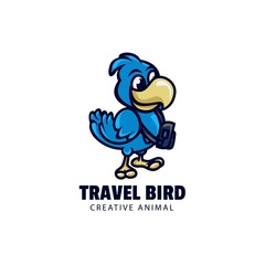 Vector Logo Illustration Travel Bird Mascot Cartoon Style.