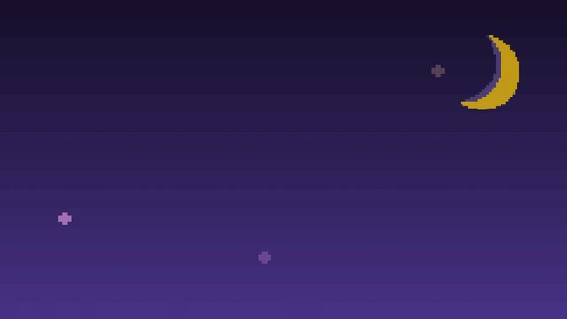 シンプルでかわいい8bitゲーム風の夜空のアニメーション